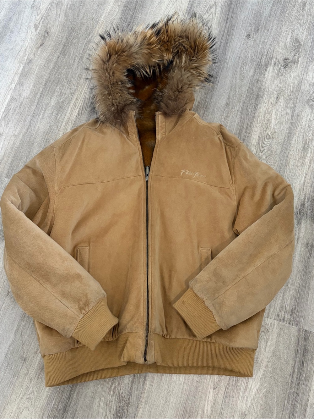VTG Y2K Phat Farm Reversible Suede Leather Faux Fur Jacket Tan Men's 4XL